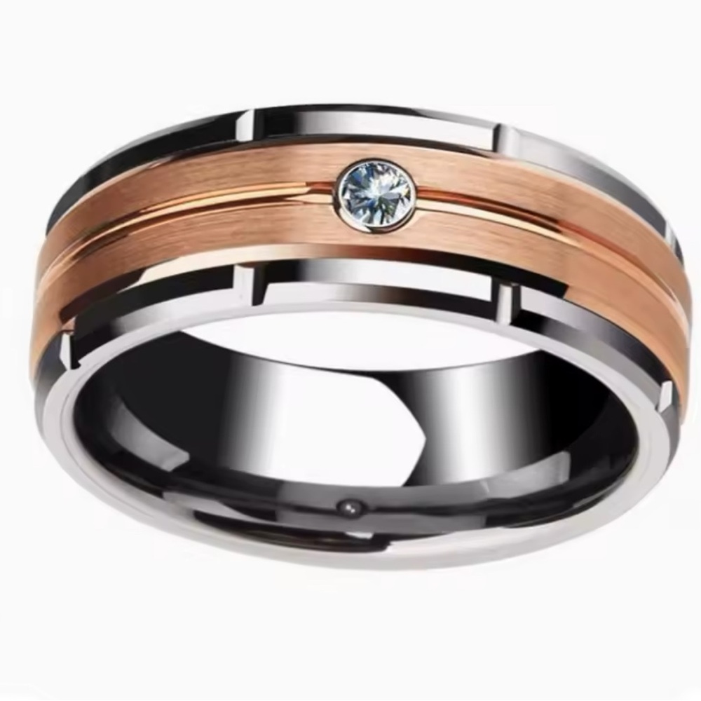 Mens Stainless Steel Ring with CZ